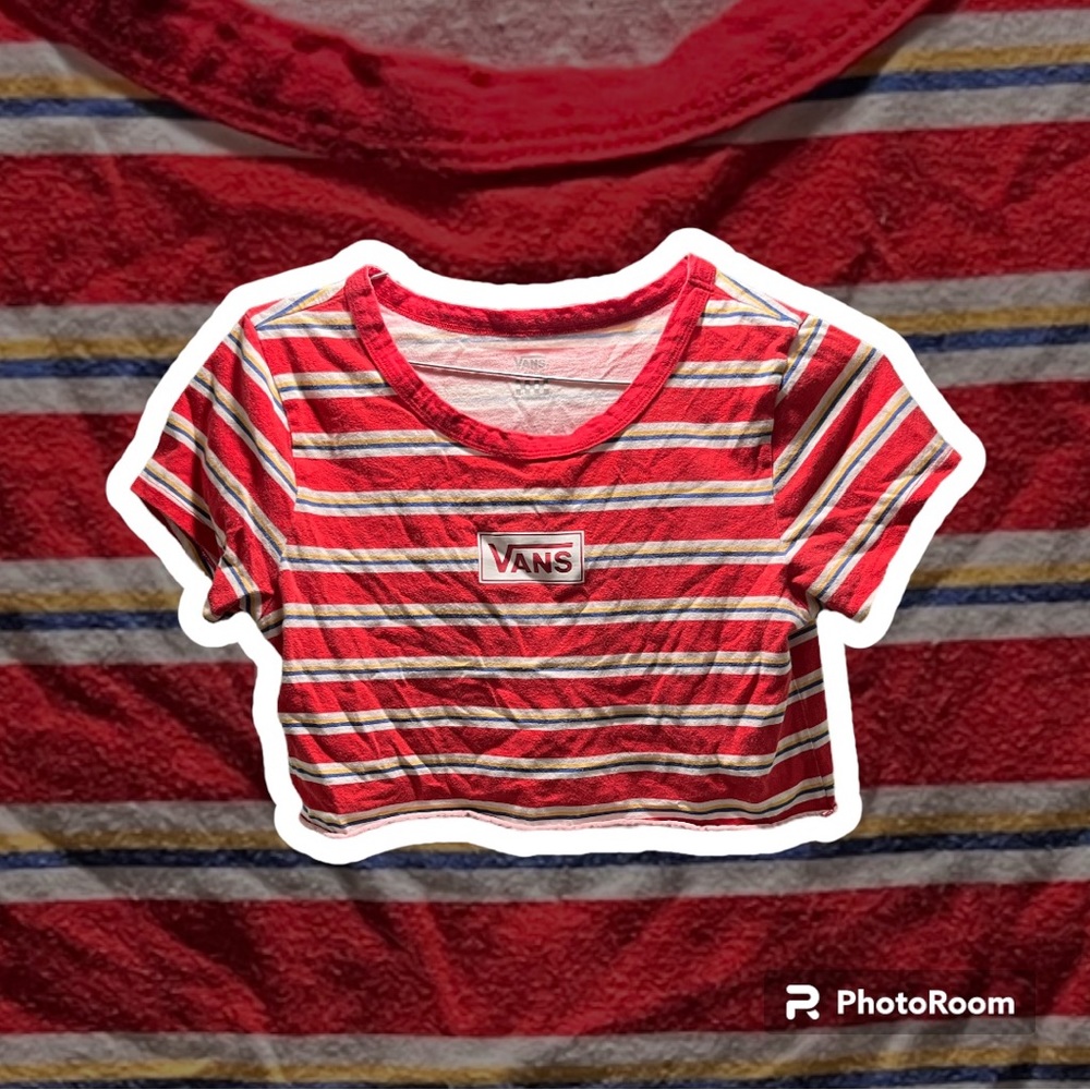 Vans off the wall striped cropped tee shirt